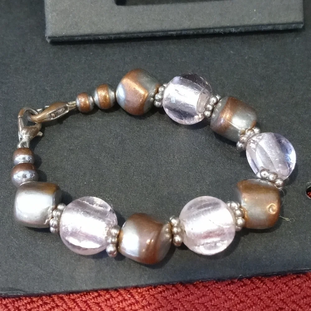 Child's bracelet 6 in pink and amber beads Lobster Claw closure